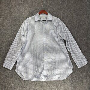 Michael Kors Shirt Mens 17 Button Up Blue Plaid  Cotton Long Sleeve Pocket